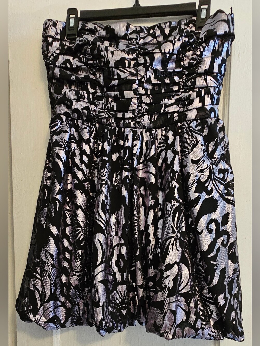 Strapless Metallic Black & Silver Patterned Women's Dress/Top